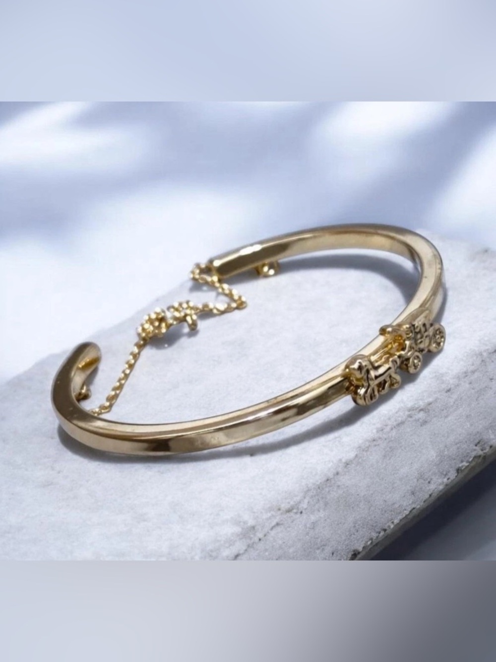 COACH Women's Horse and Carriage Double Chain Gold Tone Cuff Bracelet (F33376) - Picture 2 of 5